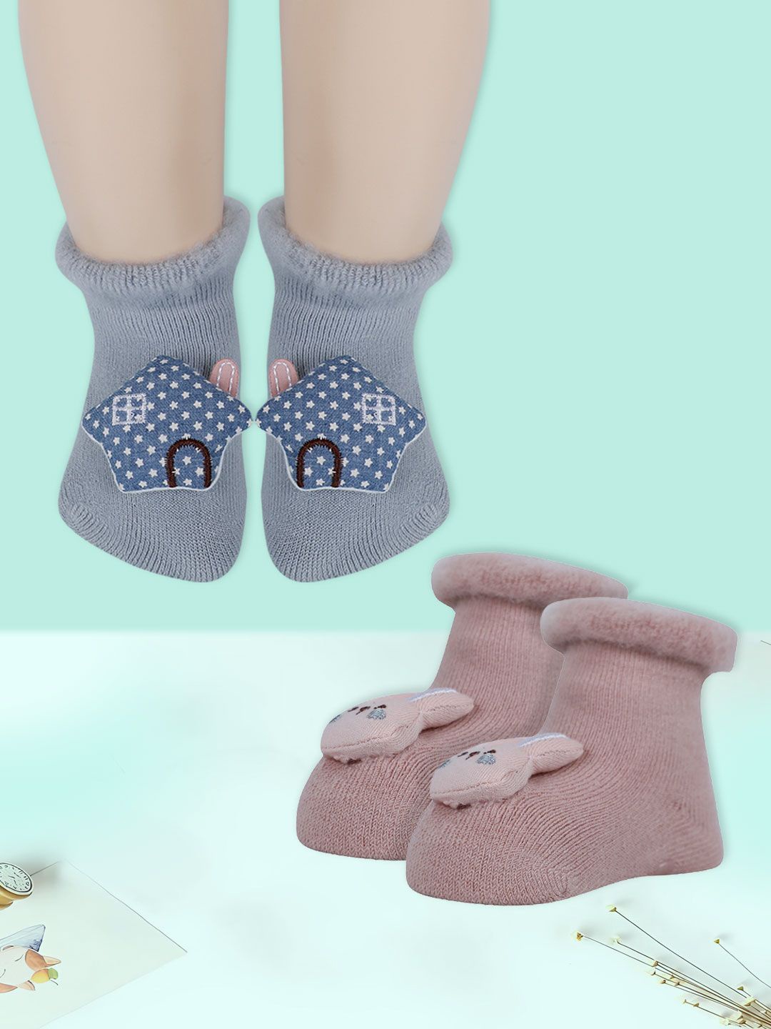 

Baby Moo Infant Pack Of 2 Patterned Ankle-Length Socks, Peach