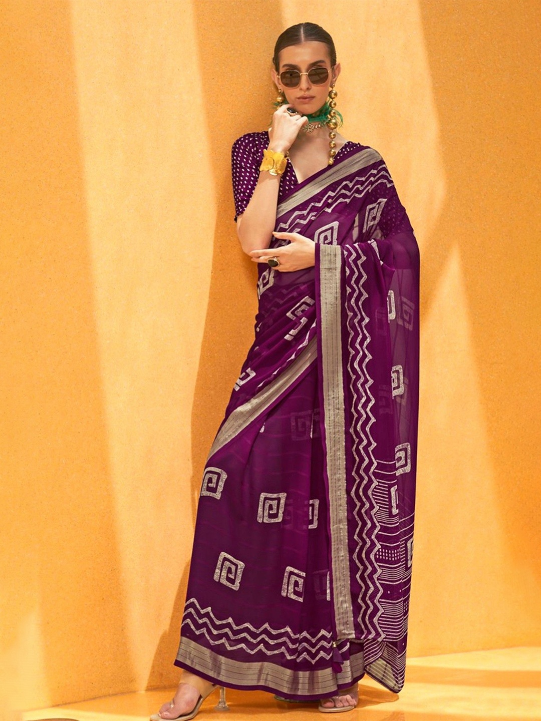 

MySilkLove Zari Pure Georgette Saree, Purple