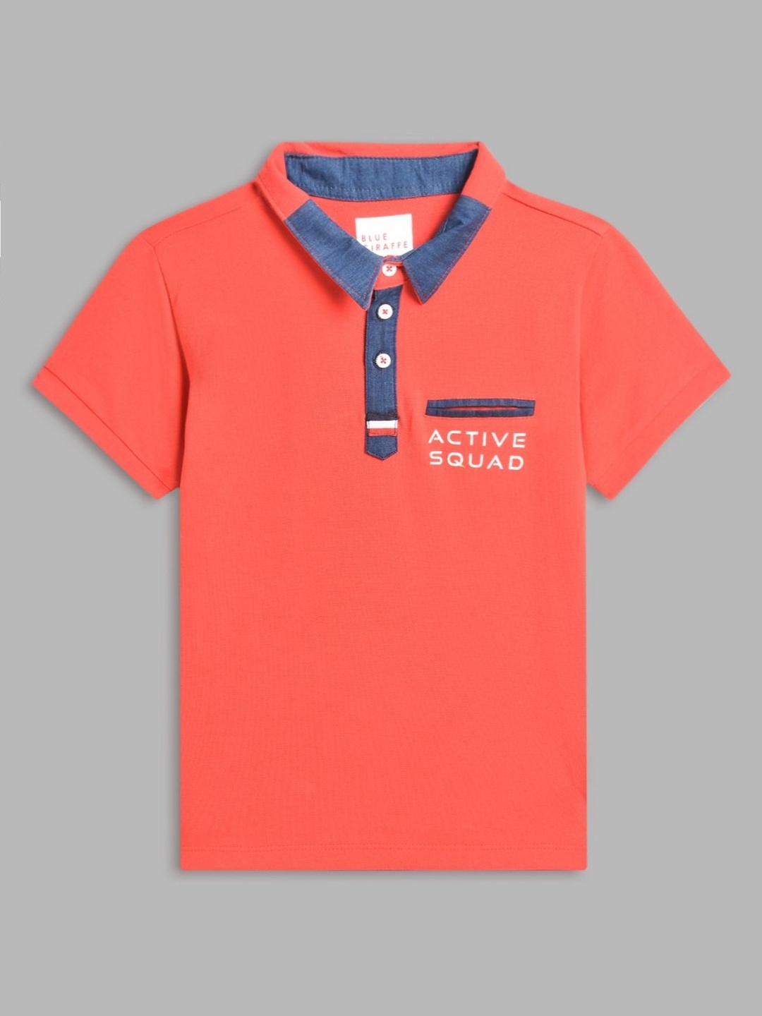 

Blue Giraffe Boys Solid Polo Collar Cotton T-shirt, Peach