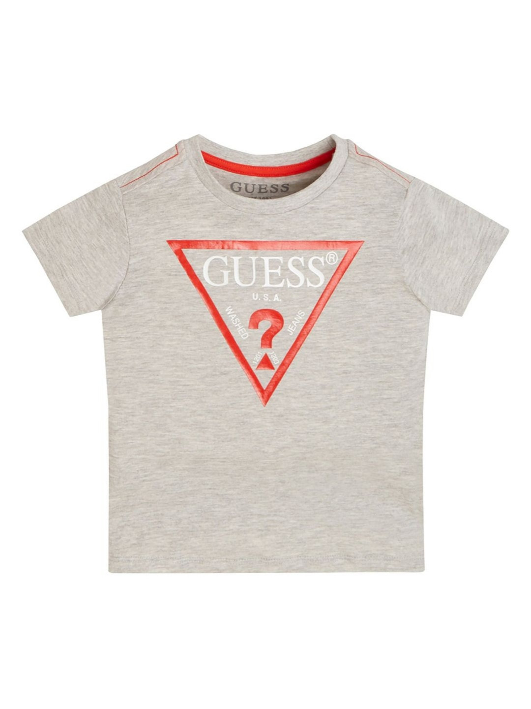 

GUESS kids Boys Typography Printed Round Neck Cotton T-shirt, Grey
