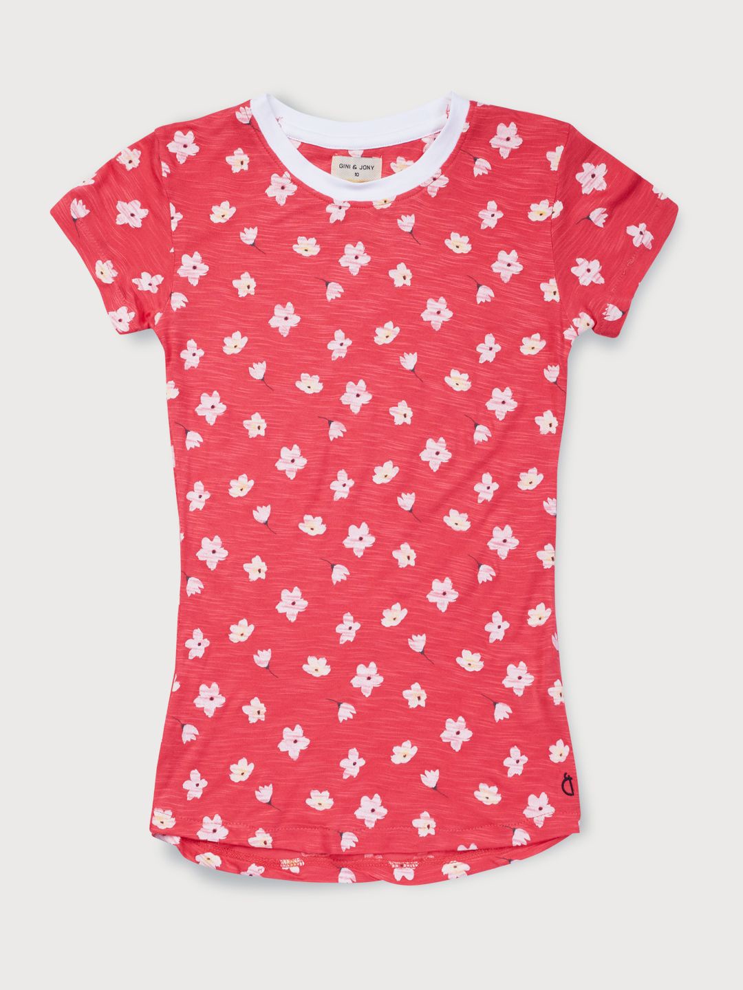 

Gini and Jony Girls Floral Printed Cotton T-shirt, Red