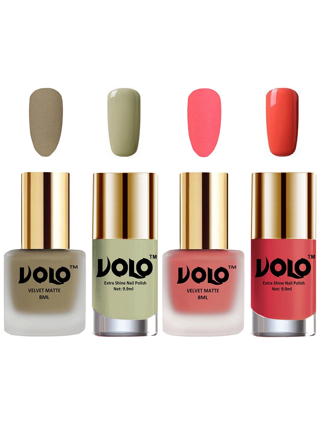 

VOLO Set Of 4 Velvet Matte & Extra Shine Nail Polish-8 ml & 9.9 ml Each Shade 37-41-40-49, Nude