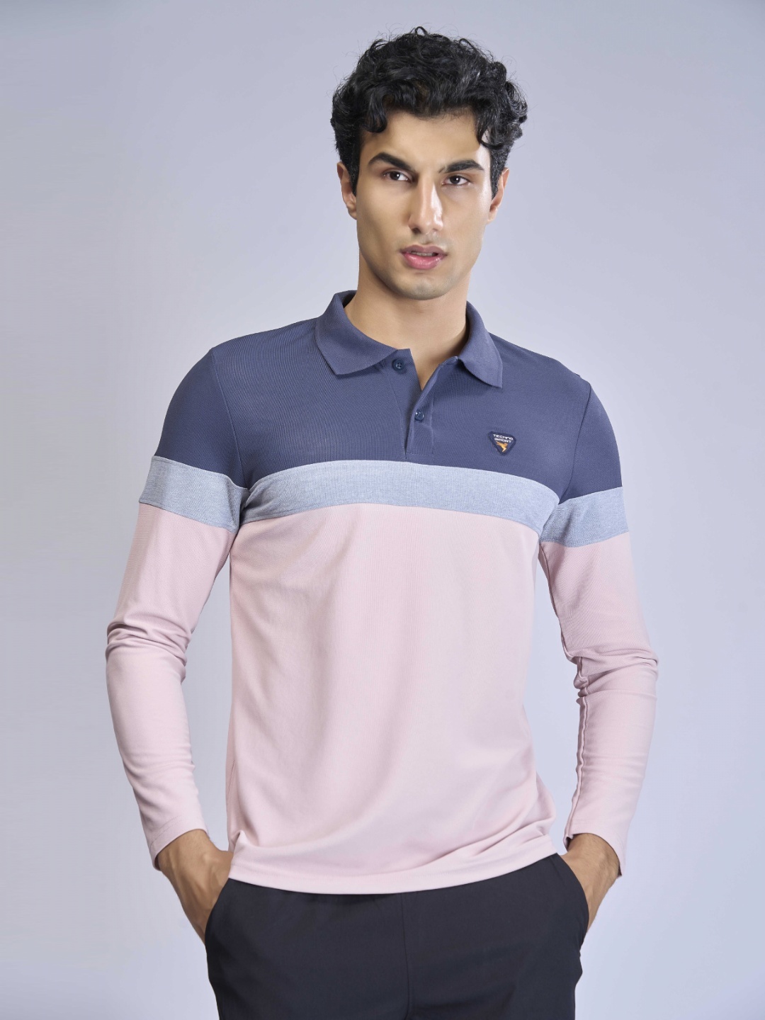 

Technosport Men Colourblocked Polo Collar UPF50 Slim Fit T-shirt, Pink