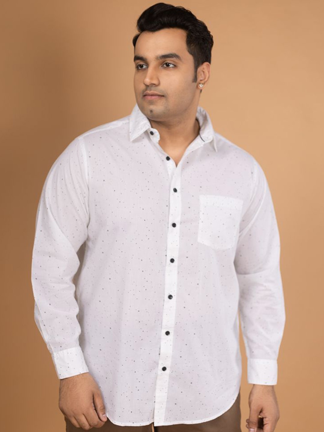 

Sizeupp Men Comfort Spread Collar Micro Ditsy Printed Cotton Casual Plus Size Shirt, White