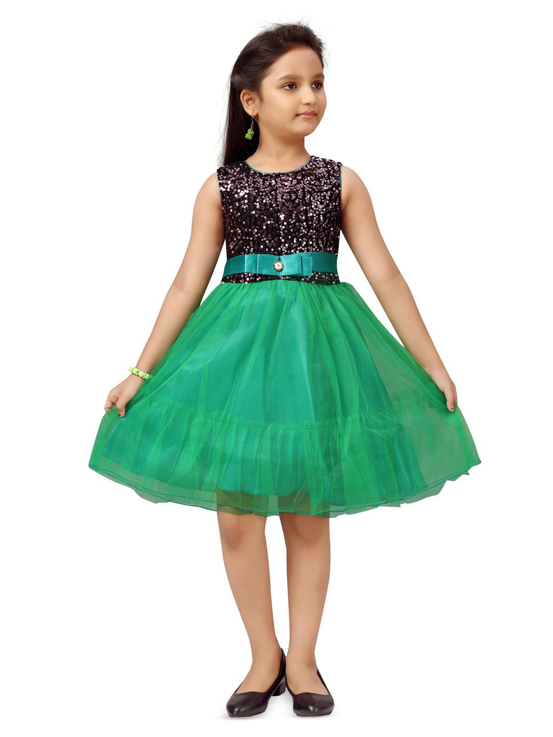 

BAESD Girls Embellished Net Fit & Flare Dress, Green