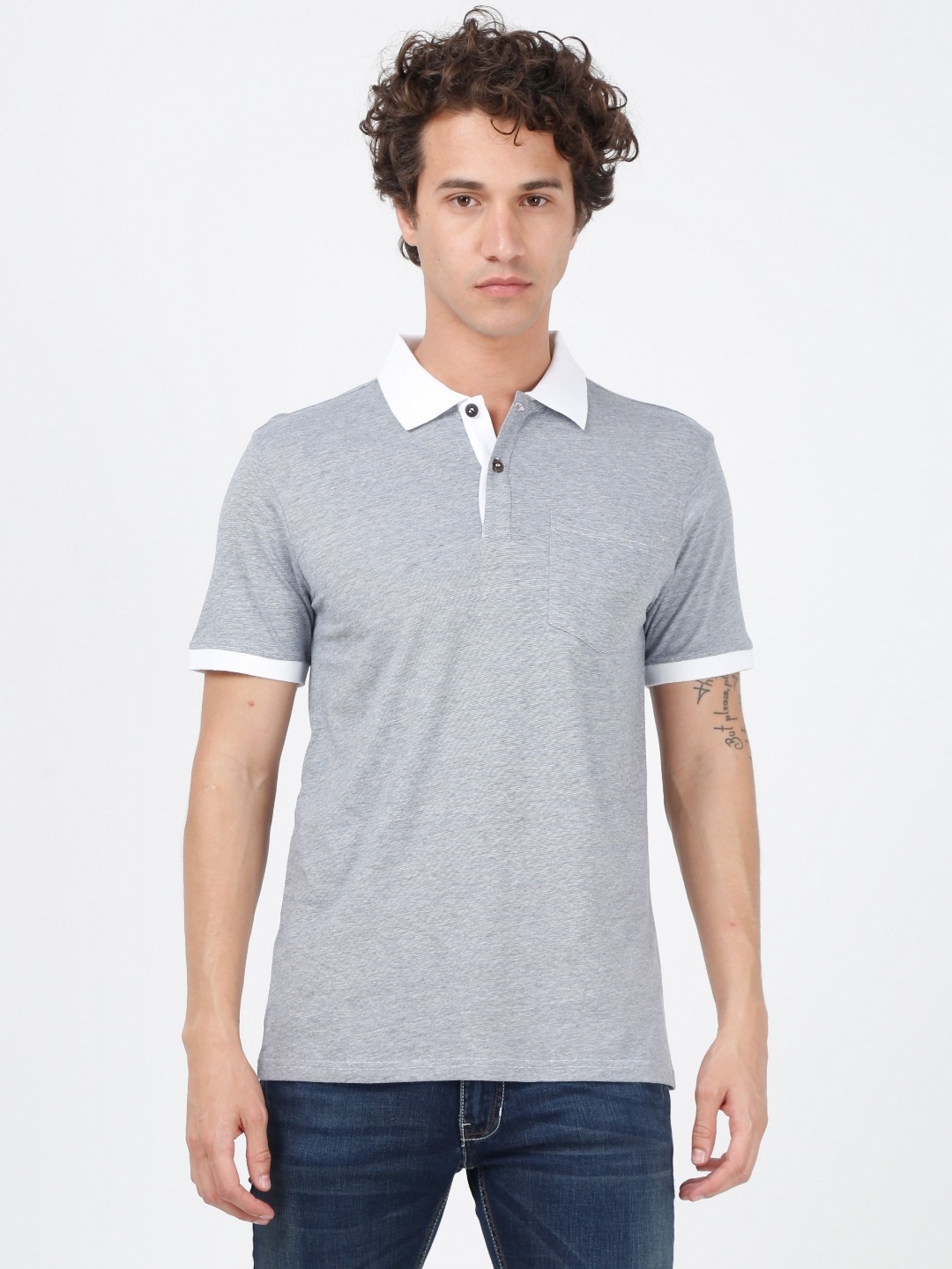 

ECOLINE Clothing Men Antimicrobial Solid Polo Collar Organic Cotton T-shirt, Grey