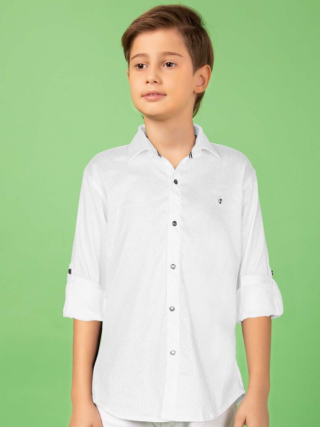 

MashUp Boys Classic Spread Collar Solid Cotton Casual Shirt, White