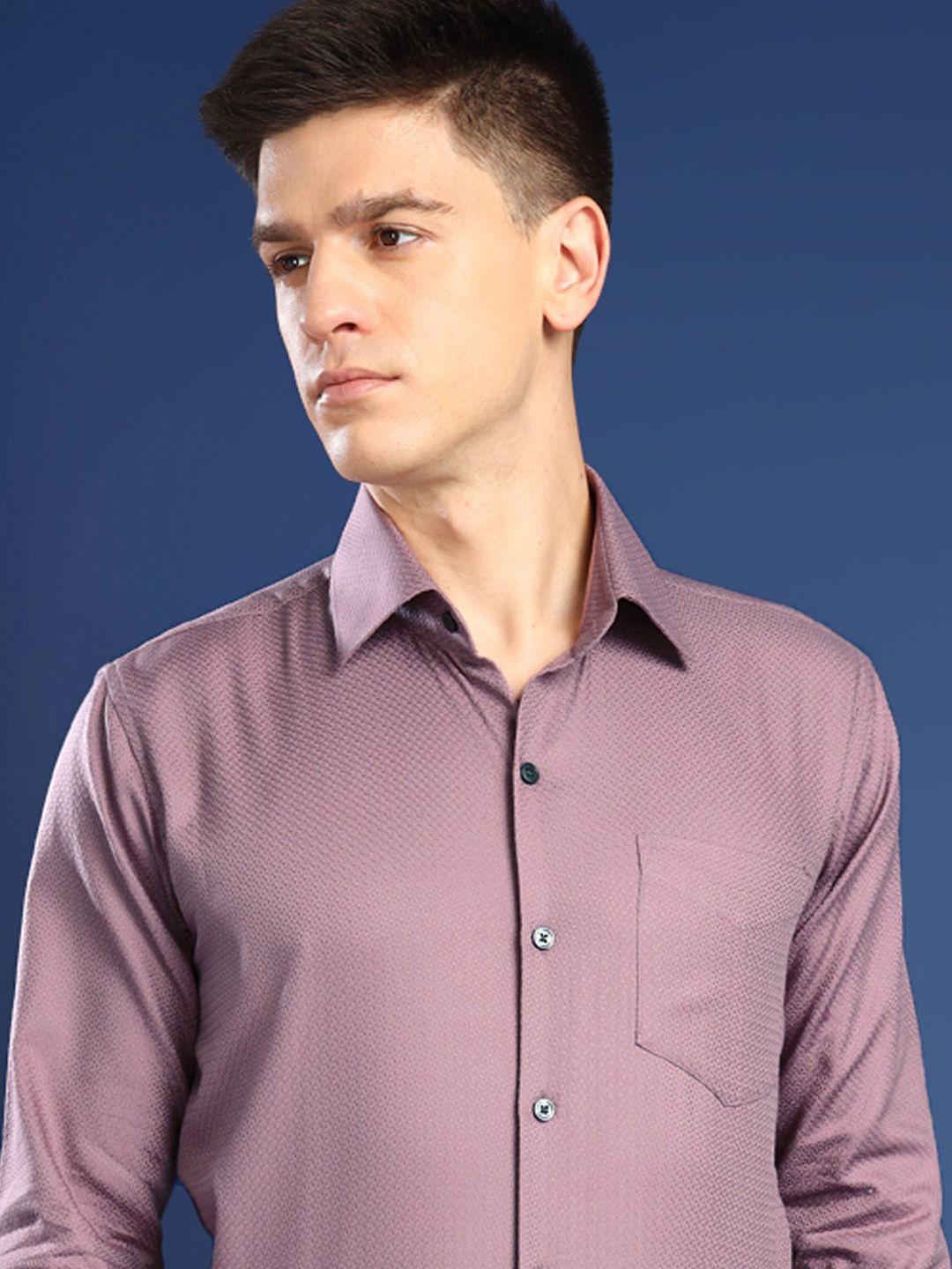 

Hancock Men Premium Slim Fit Textured Egyptian Cotton Wrinkle Free Opaque Formal Shirt, Mauve