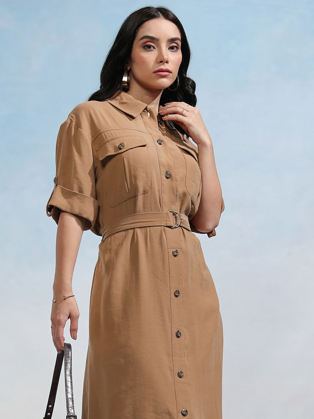 

Tokyo Talkies Women Shirt Midi Dress, Taupe