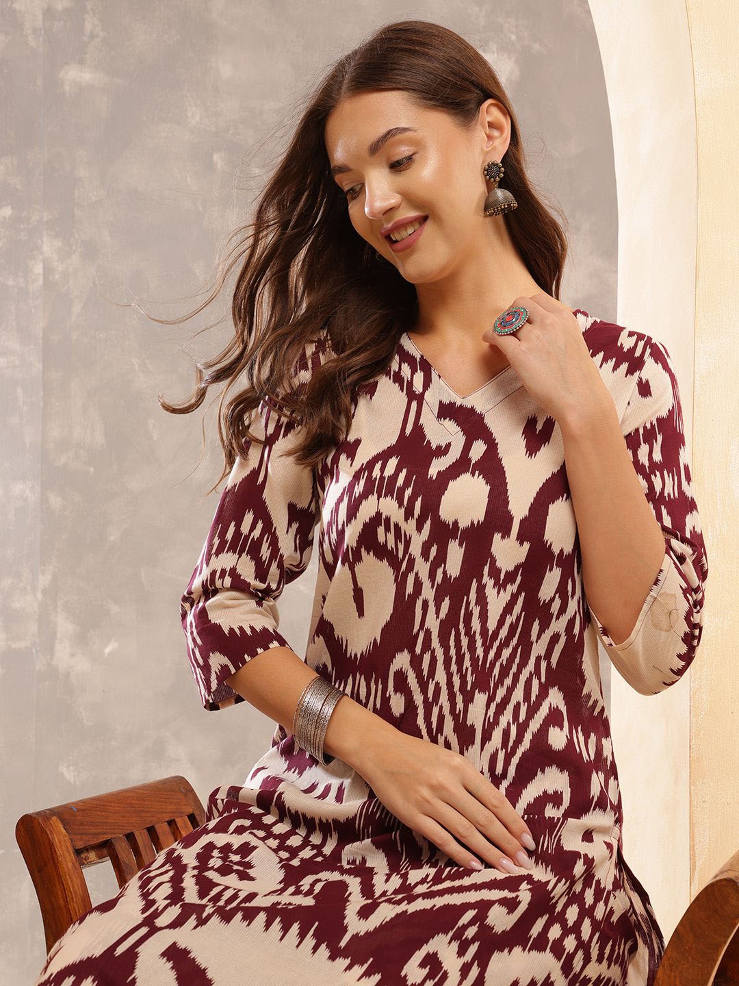 

Anouk Women Printed Regular Pure Cotton Kurta With Palazzos, Burgundy