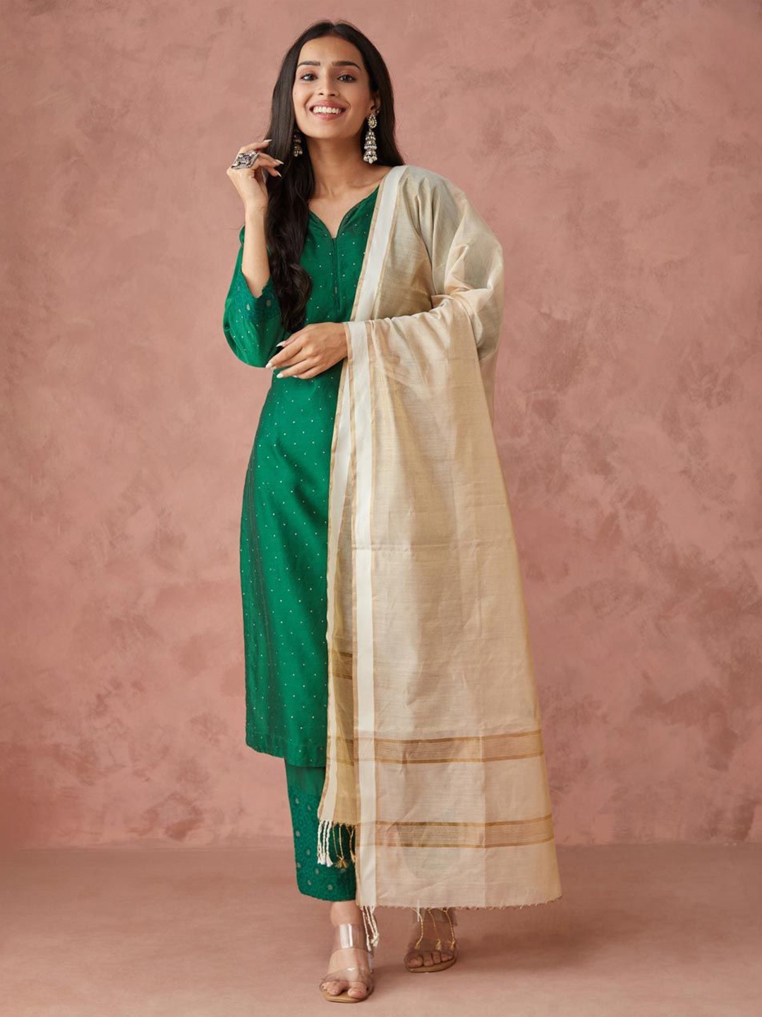 

Fabindia Natural Cotton Blend Woven Dupatta, Beige