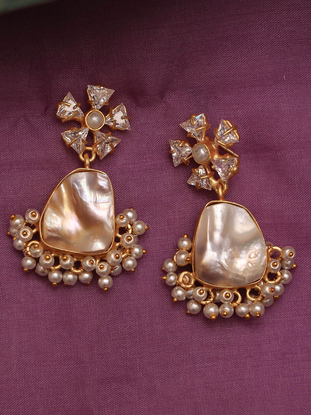 

ROYAL PITARAH Gold Plated Contemporary Drop Earrings, White