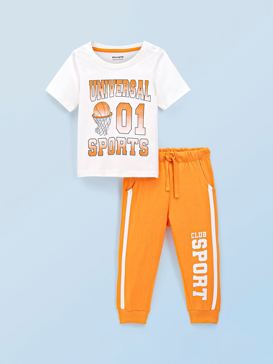 

Honeyhap Boys Pure Cotton Typography Printed Night suit, White