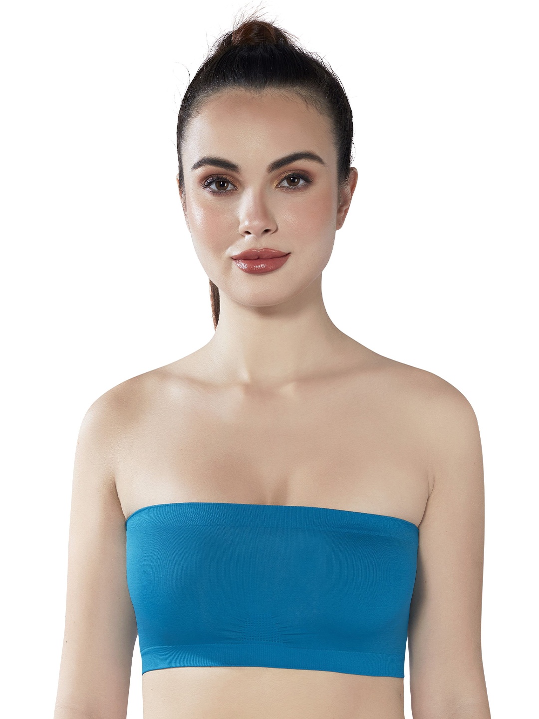 

PLUMBURY Women Non padded Seamless Bandeau Tube Bra, Blue