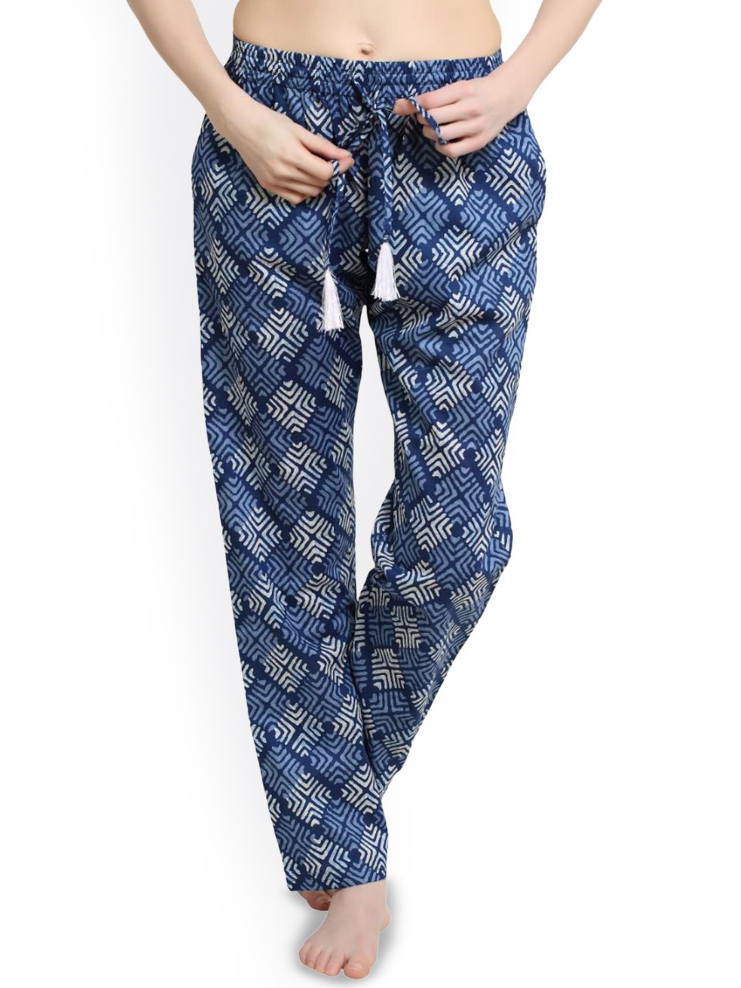

evolove Women Printed Pure Cotton Mid Rise Lounge Pant, Blue