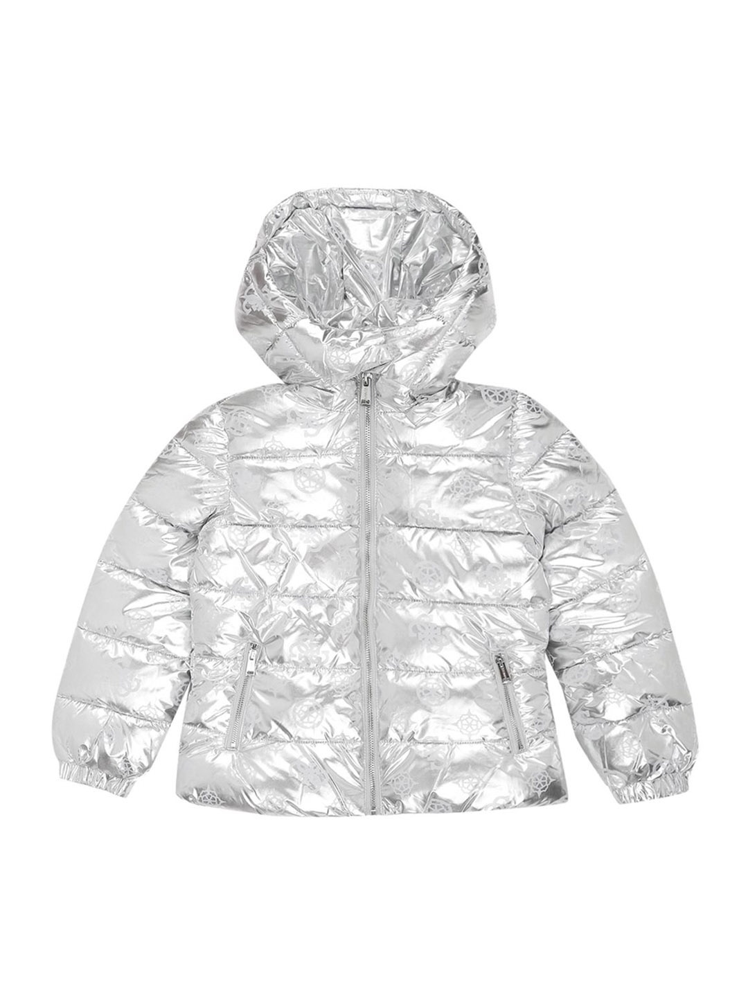 

GUESS kids Girls Hooded Puffer Jacket, Silver