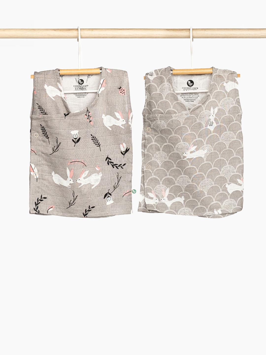 

cocoon care Kids Pack Of 2 Printed Jhabla Vests, Grey