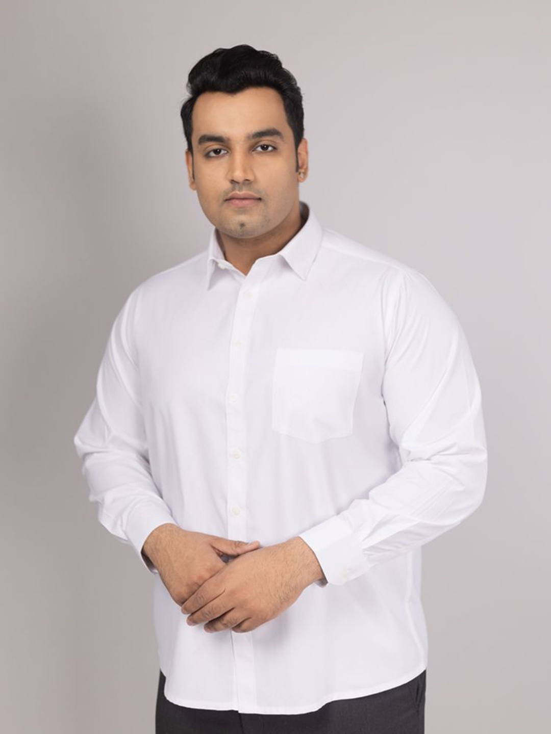 

Sizeupp Men Comfort Spread Collar Solid Cotton Formal Shirt, White
