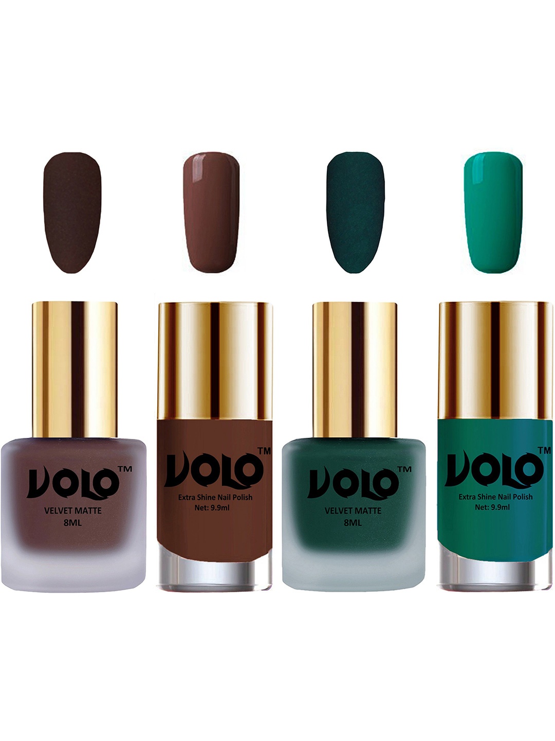 

VOLO Set Of 4 Velvet Matte & Extra Shine Nail Polish-8 ml & 9.9 ml Each Shade 02-12-19-26, Multi