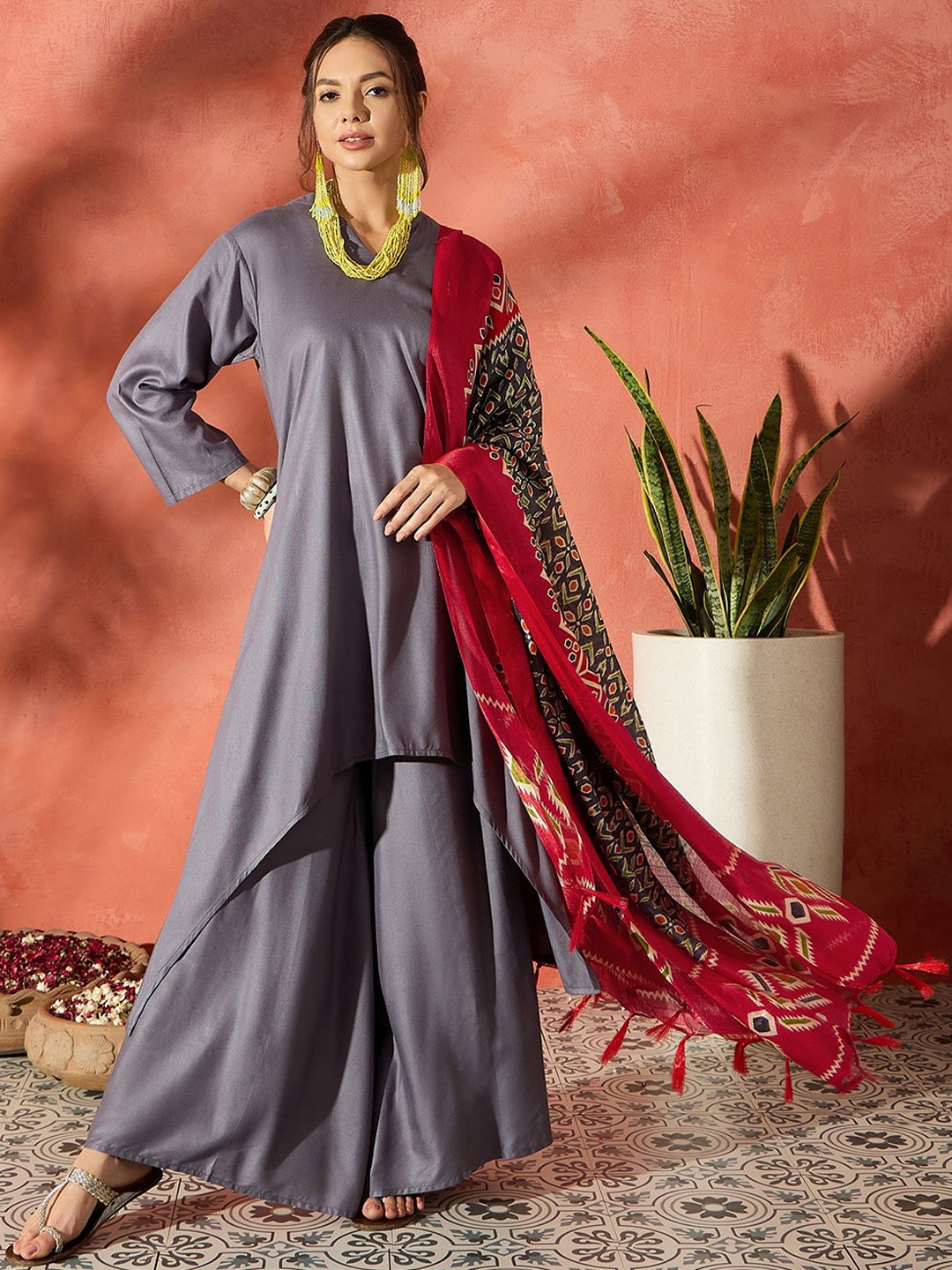 

InWeave Women A-Line Calf Length Kurta With Palazzo, Grey