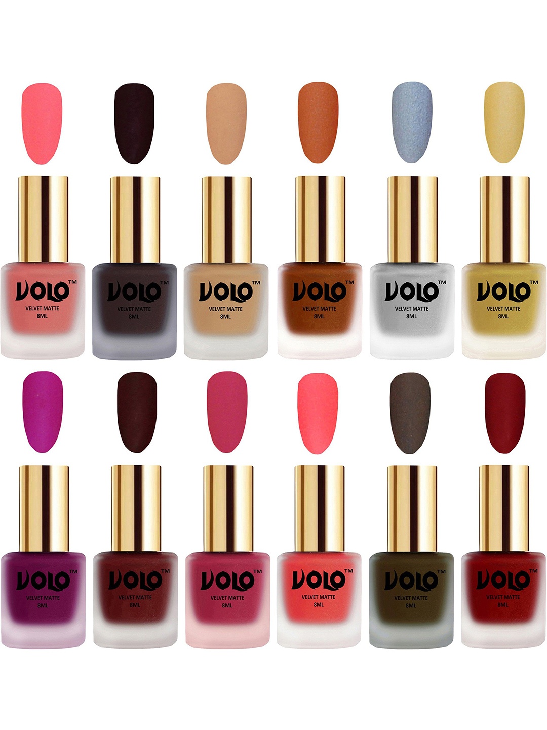 

VOLO Set Of 12 Velvet Matte Nail Polish- 8 ml Each, Multi