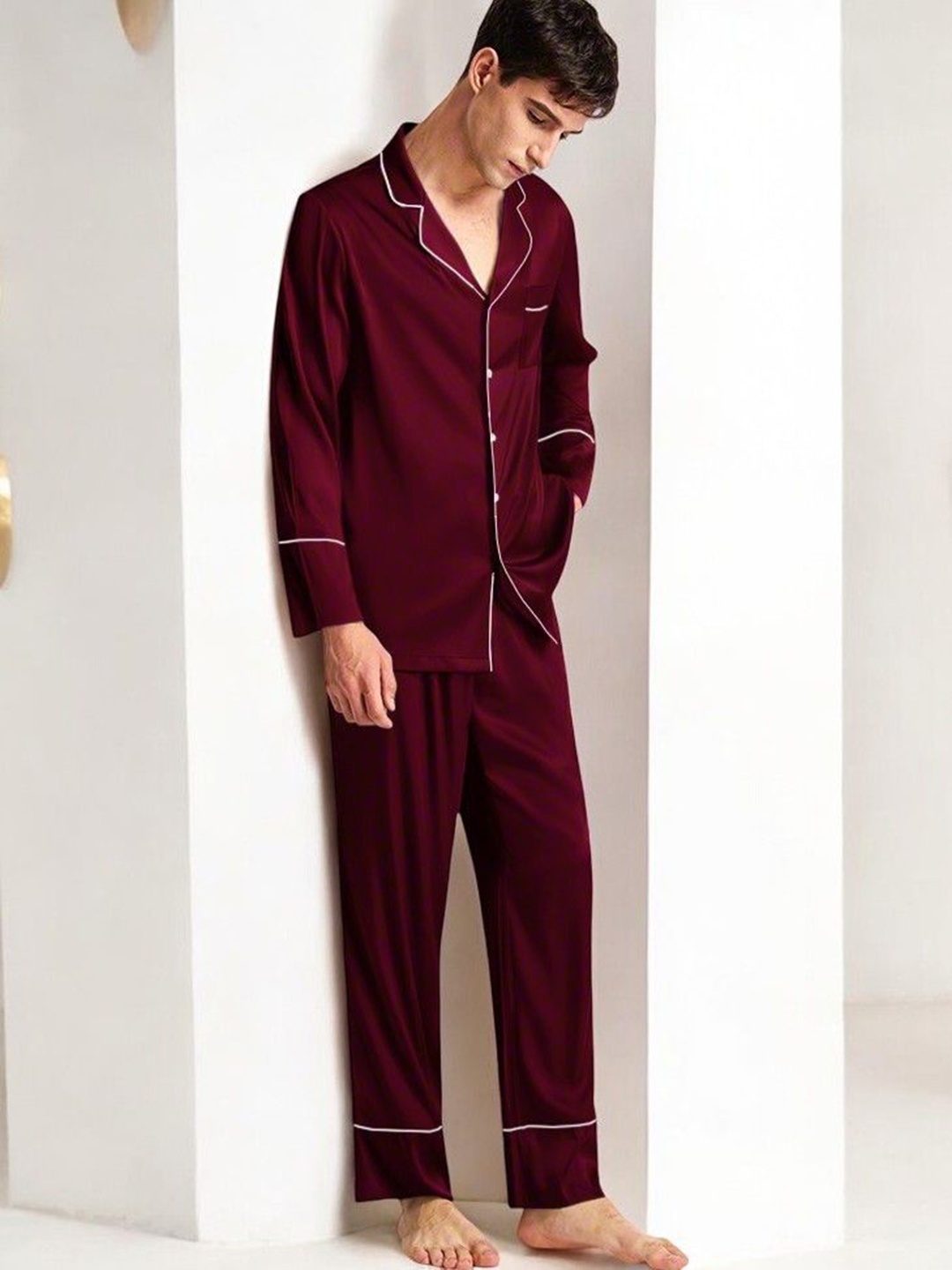 

Bella Babe by SK Lapel Collar Night suit, Maroon