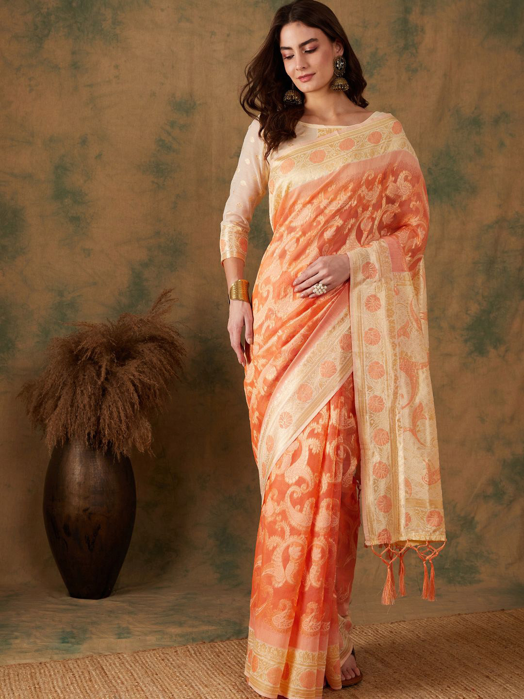 

DIVASTRI Woven Design Zari Designer Banarasi Saree, Orange