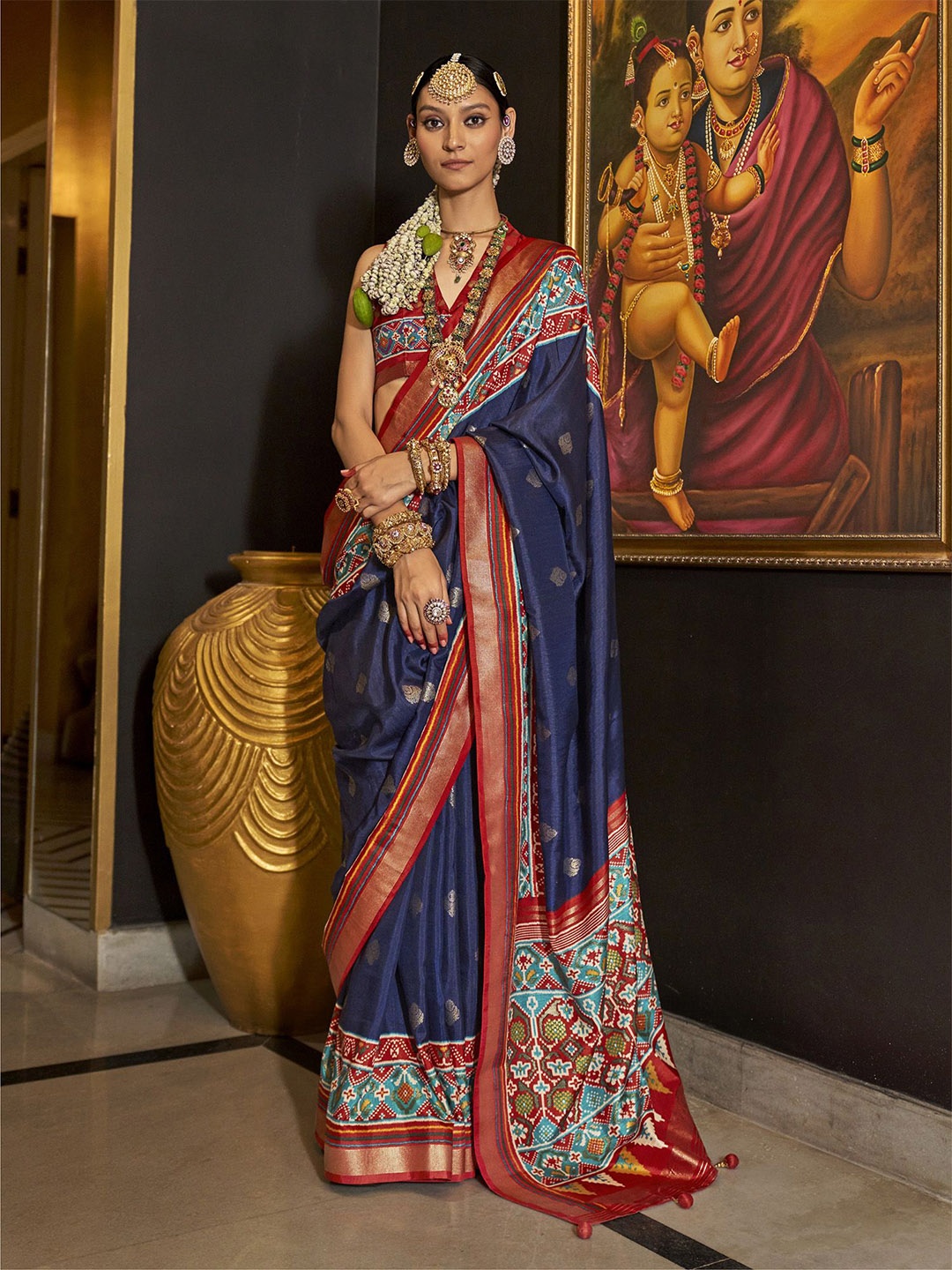 

elora Woven Design Designer Patola Saree, Navy blue