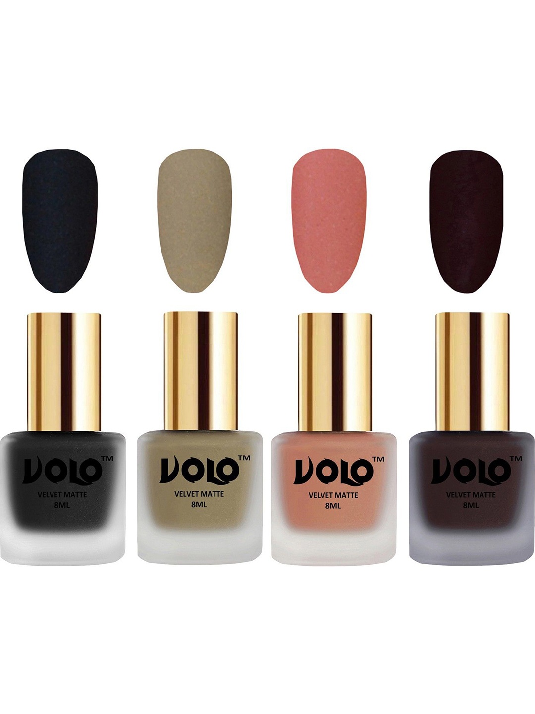 

VOLO Set Of 4 Velvet Matte Nail Polish- 8 ml Each-Shade No- 5 - 37 - 38 - 45, Multi