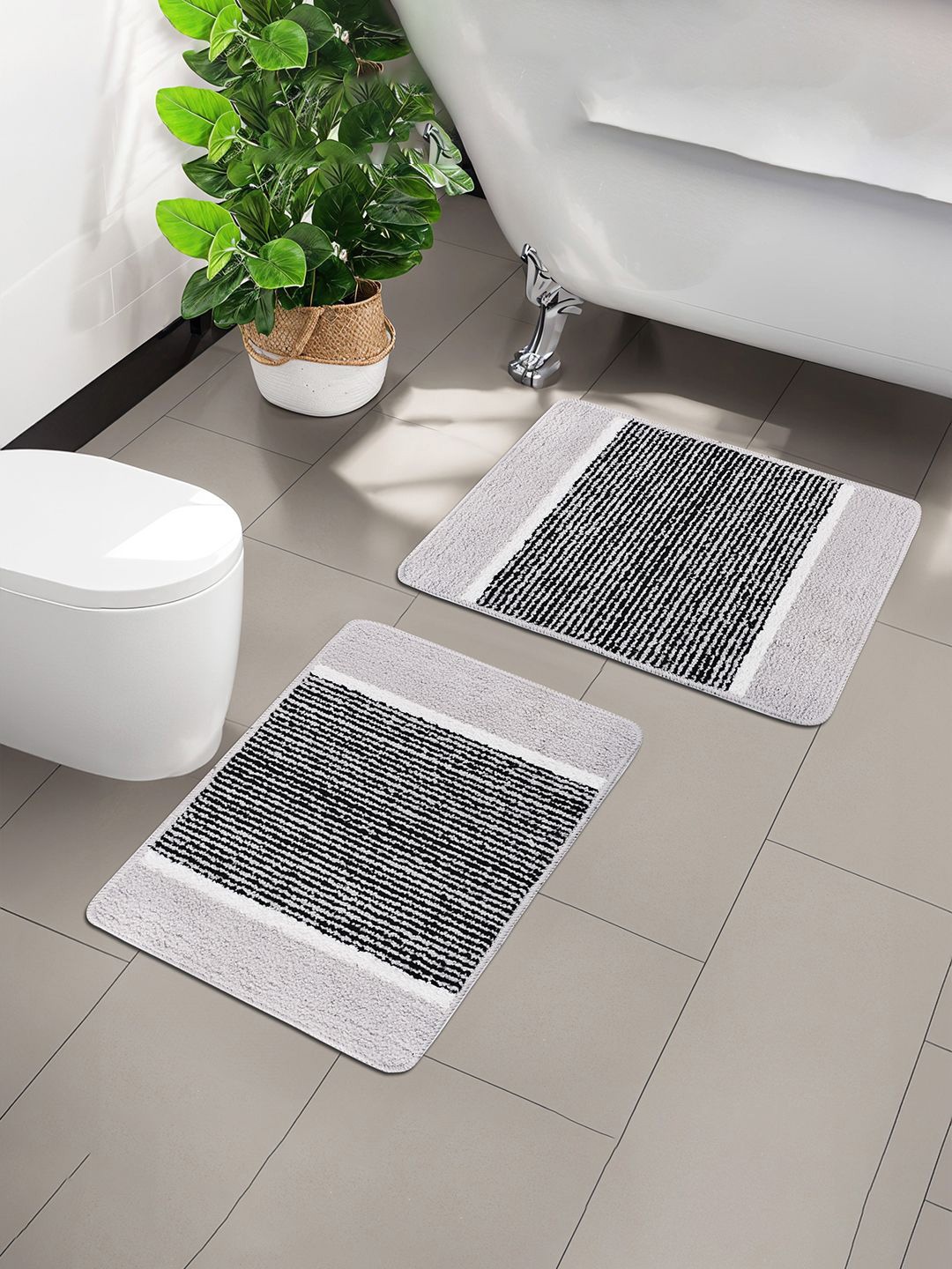 

Kuber Industries Light & Dark Grey 6 Pieces Striped Anti-Skid Micrfoiber Door Mats