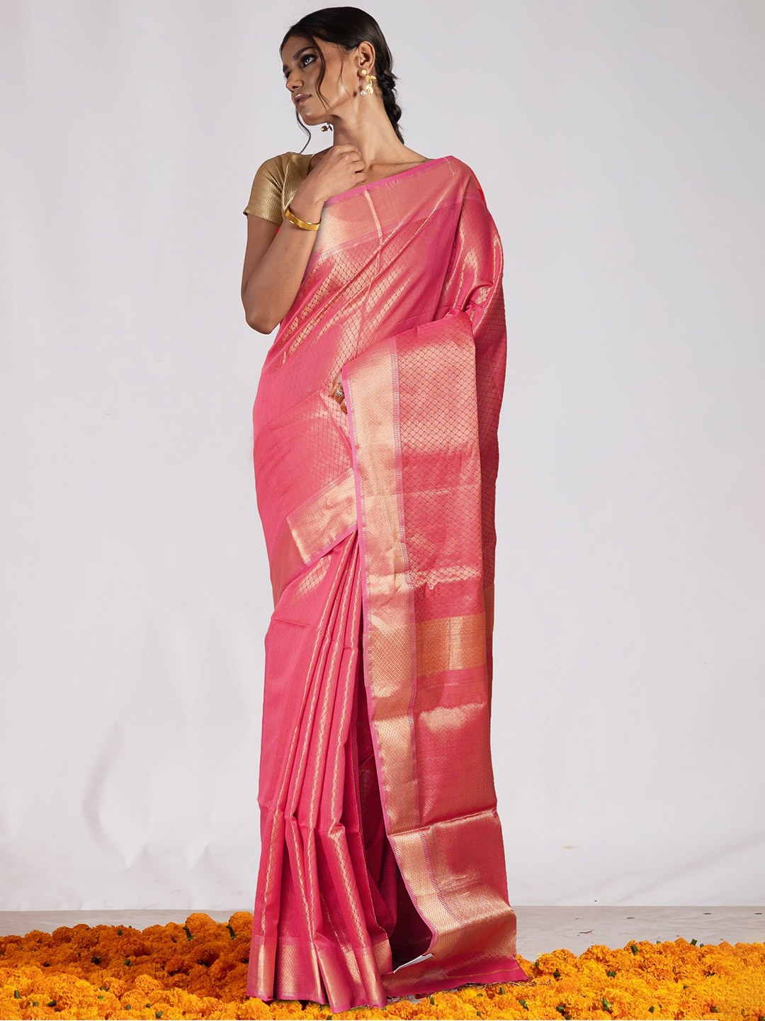 

Unnati Silks Handloom Maheshwari Saree, Pink