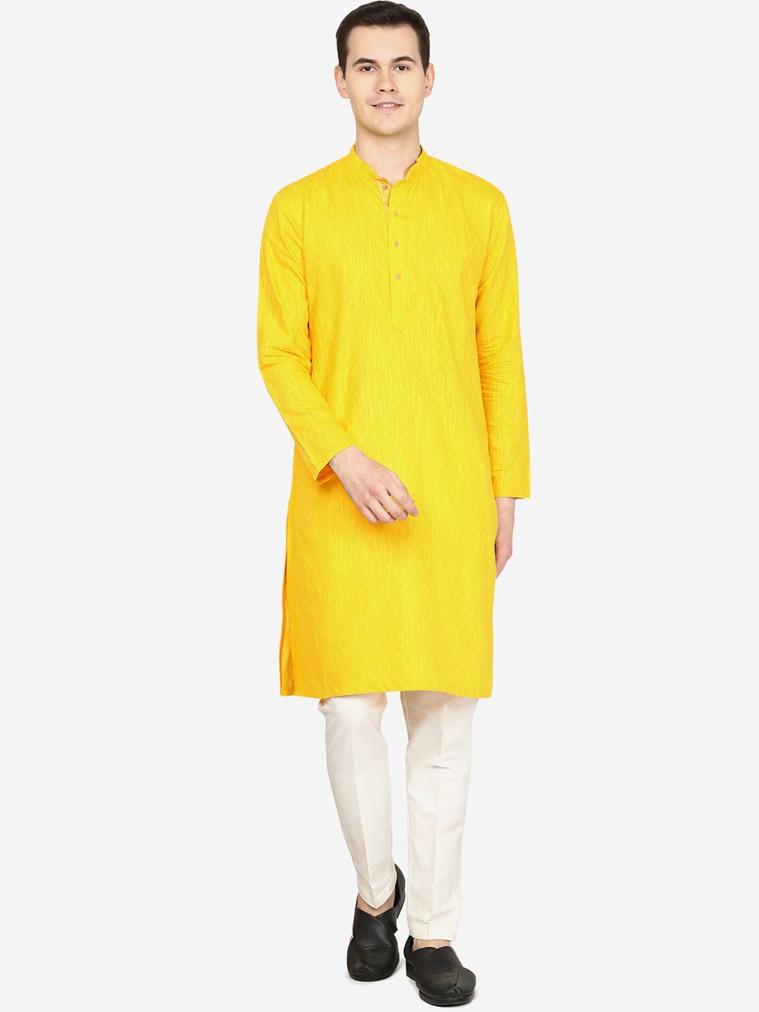 

THE KURTA COMPANY Men Thread Work Kurta, Yellow