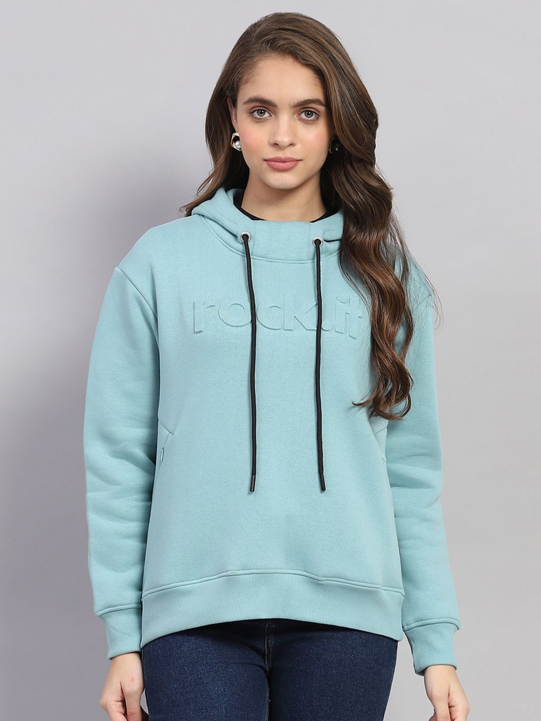 

rock.it Women Solid Hooded Cotton Sweatshirt, Blue