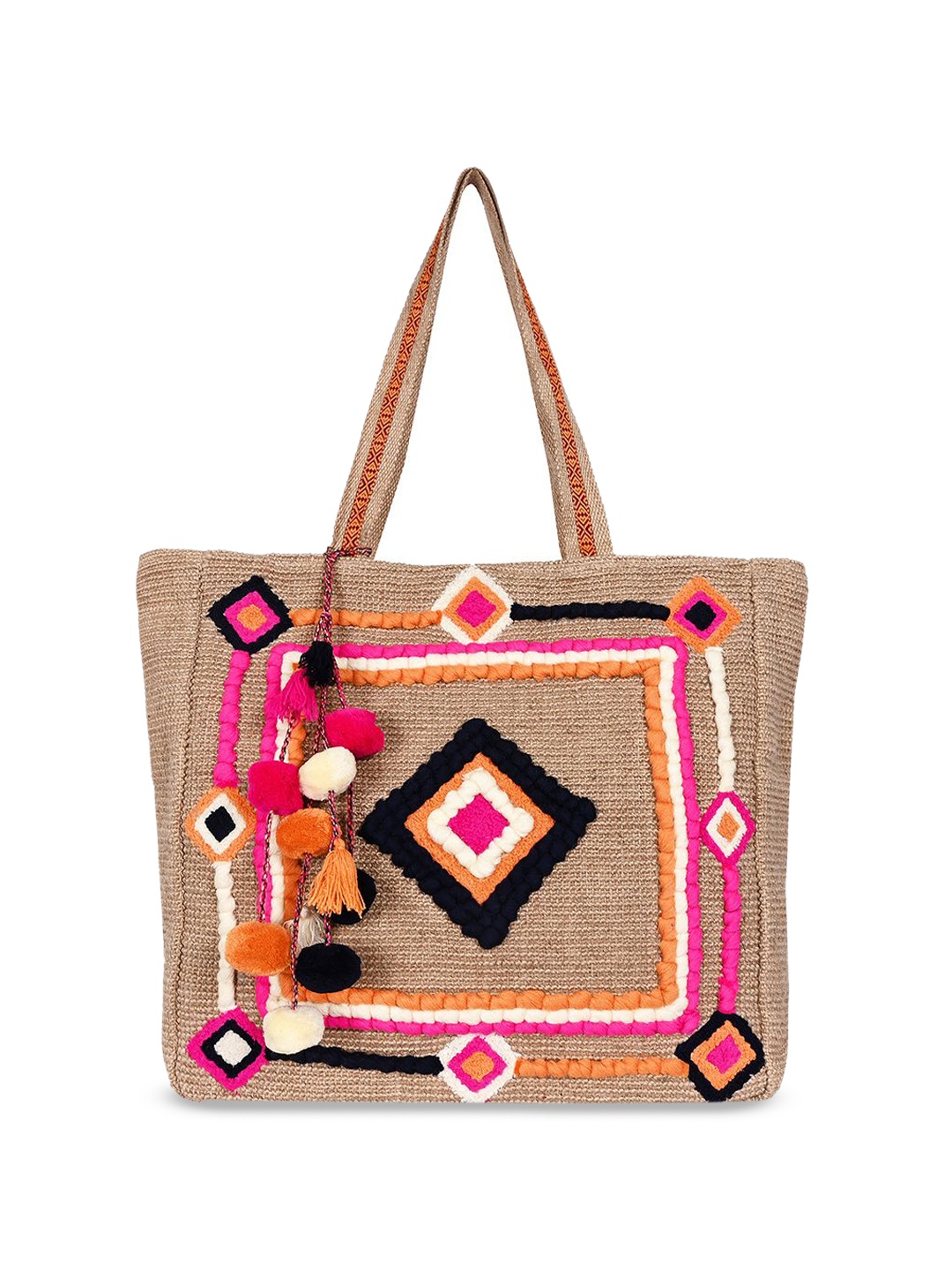 

BohoGirl Women Cotton Embroidered Oversized Structured Tote Bag, Khaki