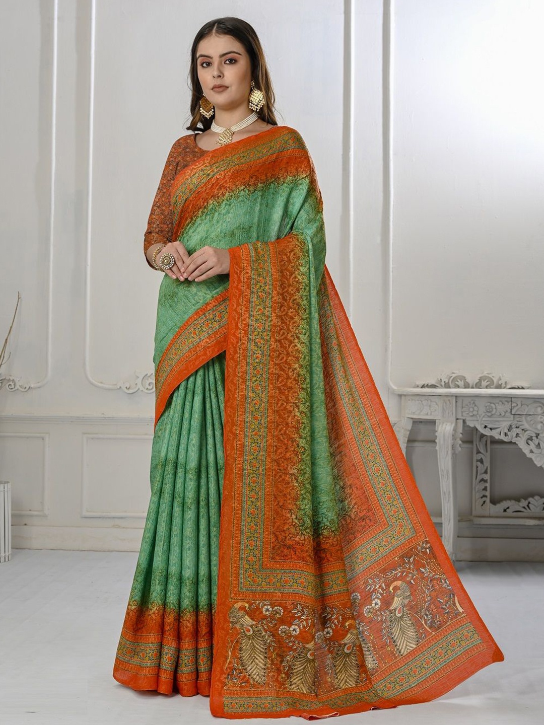 

JIVORA Pure Silk Saree and Blouse Piece, Green