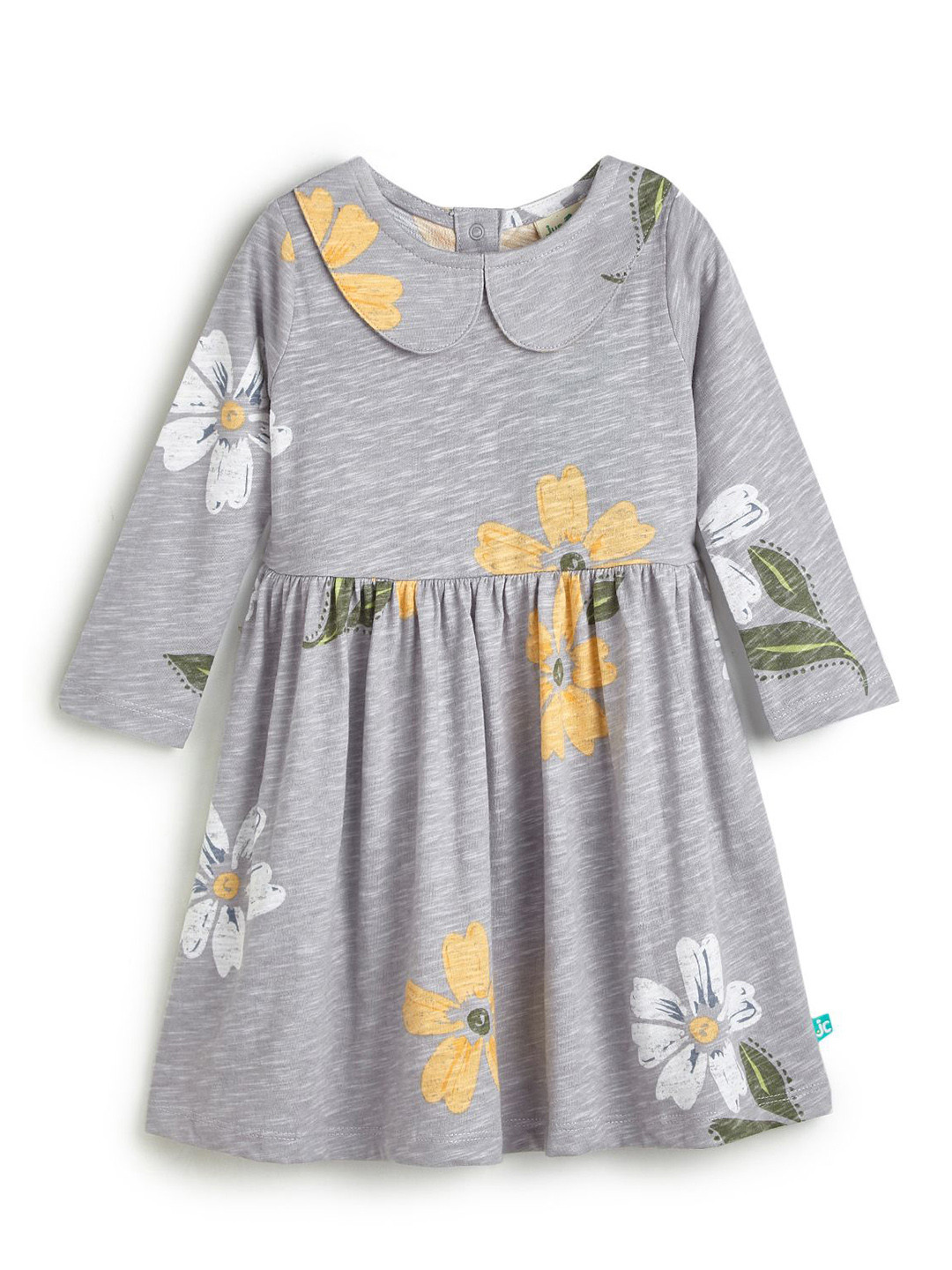 

JusCubs Girls Floral Printed Cotton Fit & Flare Knee Length Dress, Grey
