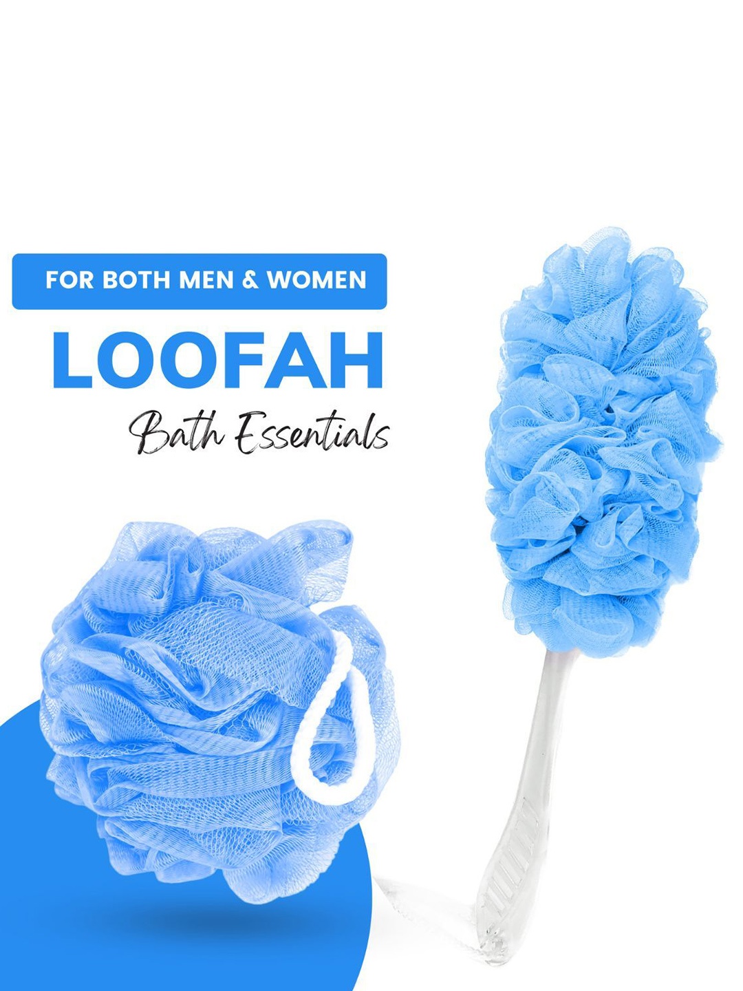 

CareDone Set Of 2 Soft Round Loofah With Long Loofah Handle, Blue