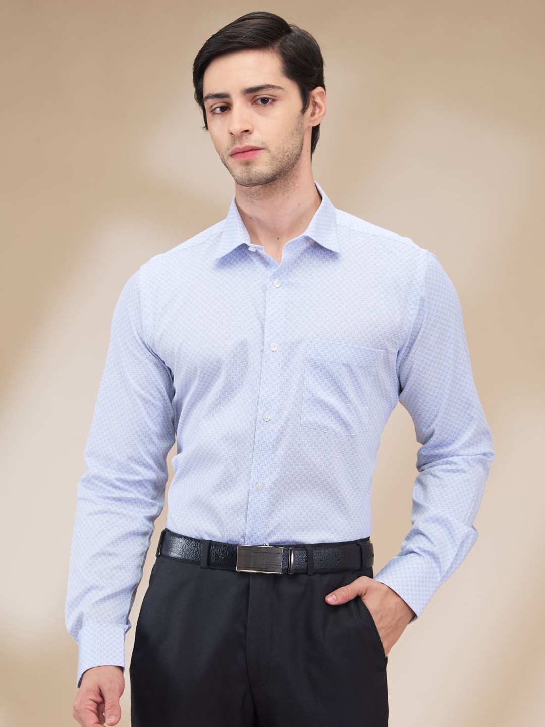 

Park Avenue Men Slim Fit Micro Checks Opaque Printed Formal Shirt, Blue