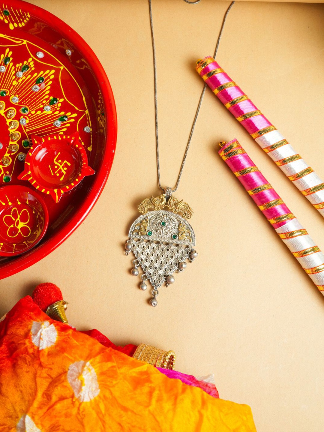 

VIRAASI Silver-Plated Peacock-Shaped Pendant With Chain