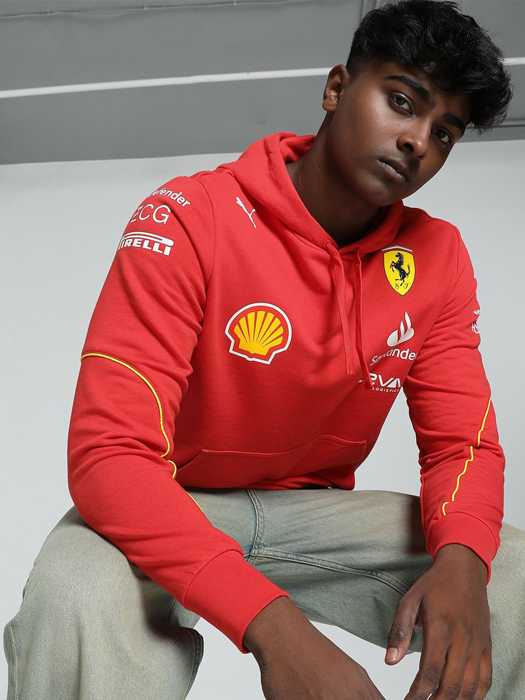 

PUMA Men Scuderia Ferrari Team Graphic Printed Hooded Ribbed Cotton Sweatshirt, Red