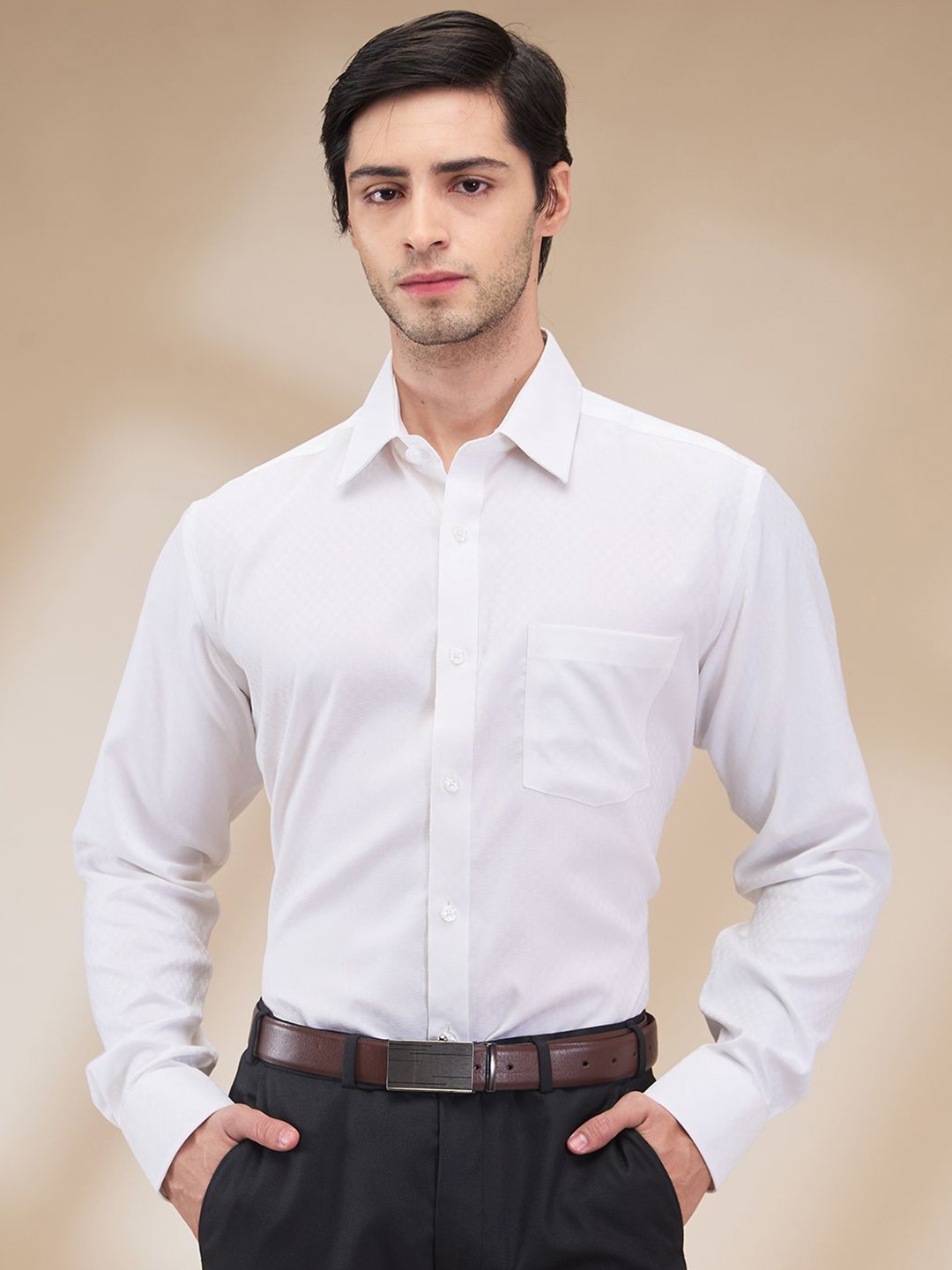 

Park Avenue Men Spread Collar Solid Cotton Formal Shirt, White