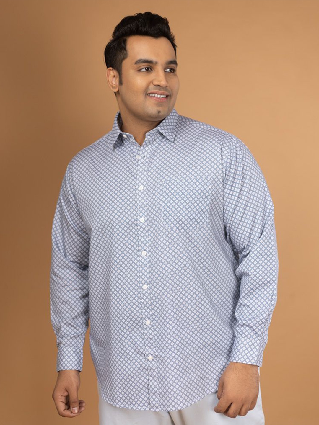

Sizeupp Men Comfort Spread Collar Micro Ditsy Printed Cotton Casual Shirt, Grey