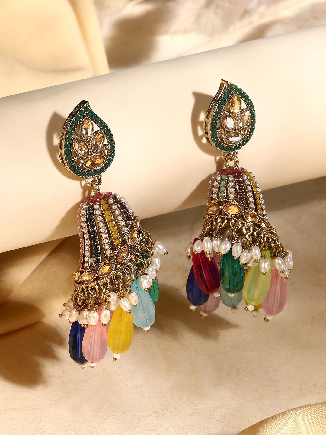 

ASMITTA JEWELLERY Gold-Plated Stone Studded Contemporary Drop Earrings