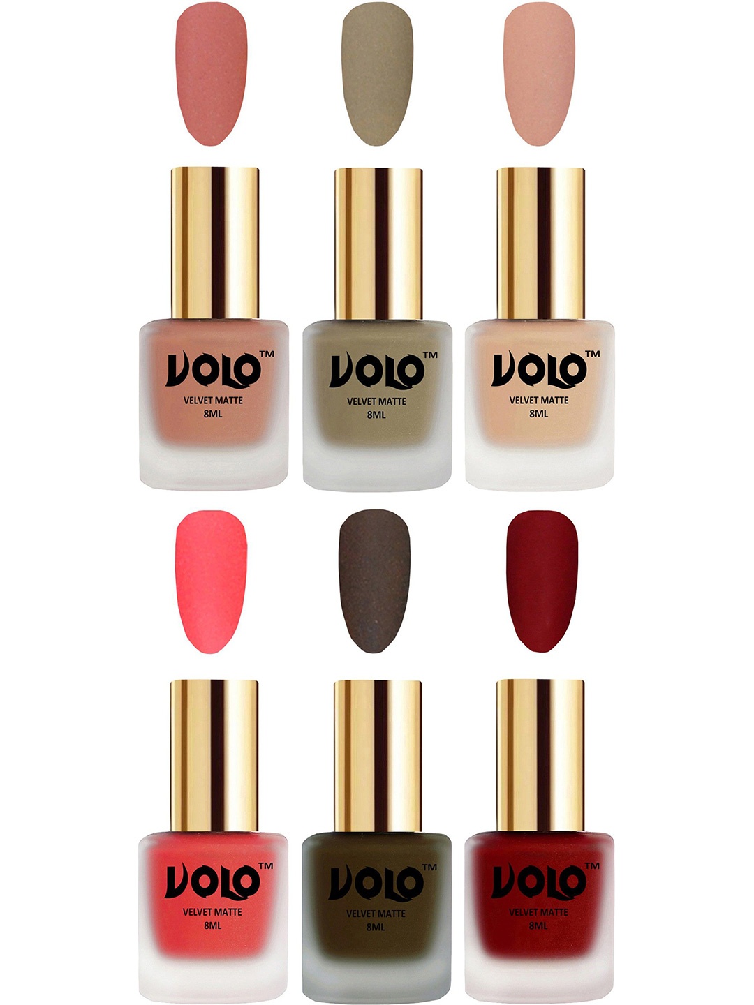 

VOLO Set Of 6 Velvet Matte Nail Polish - 8 ml Each, Red