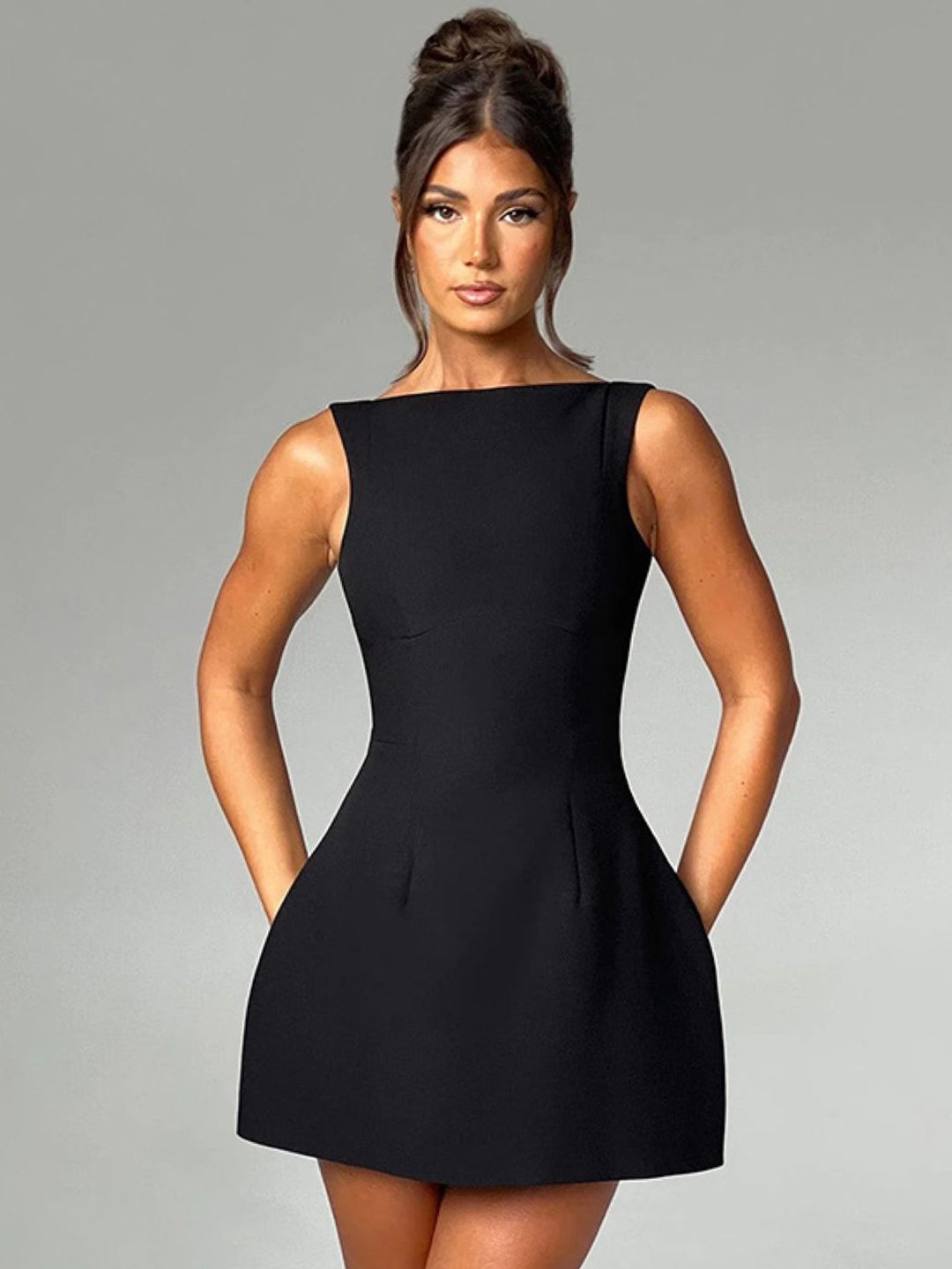 

StyleCast Solid Boat Neck A-Line Dress, Black