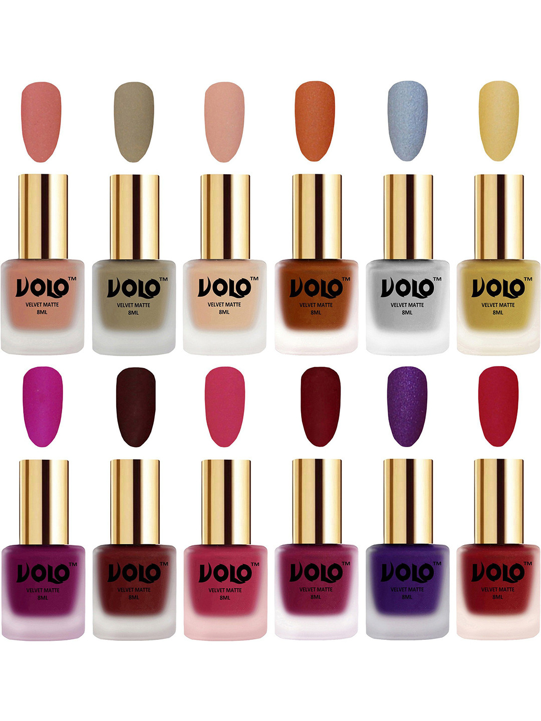 

VOLO Set Of 12 Velvet Matte Nail Polish - 8 ml Each, Magenta