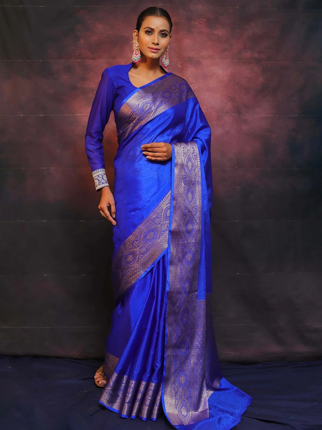 

QENY Woven Design Zari Banarasi Saree, Blue