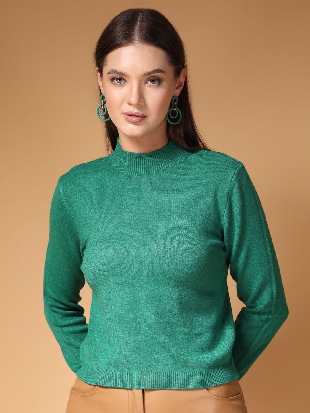 

Mafadeny Women Self Design Round Neck Sweaters, Green