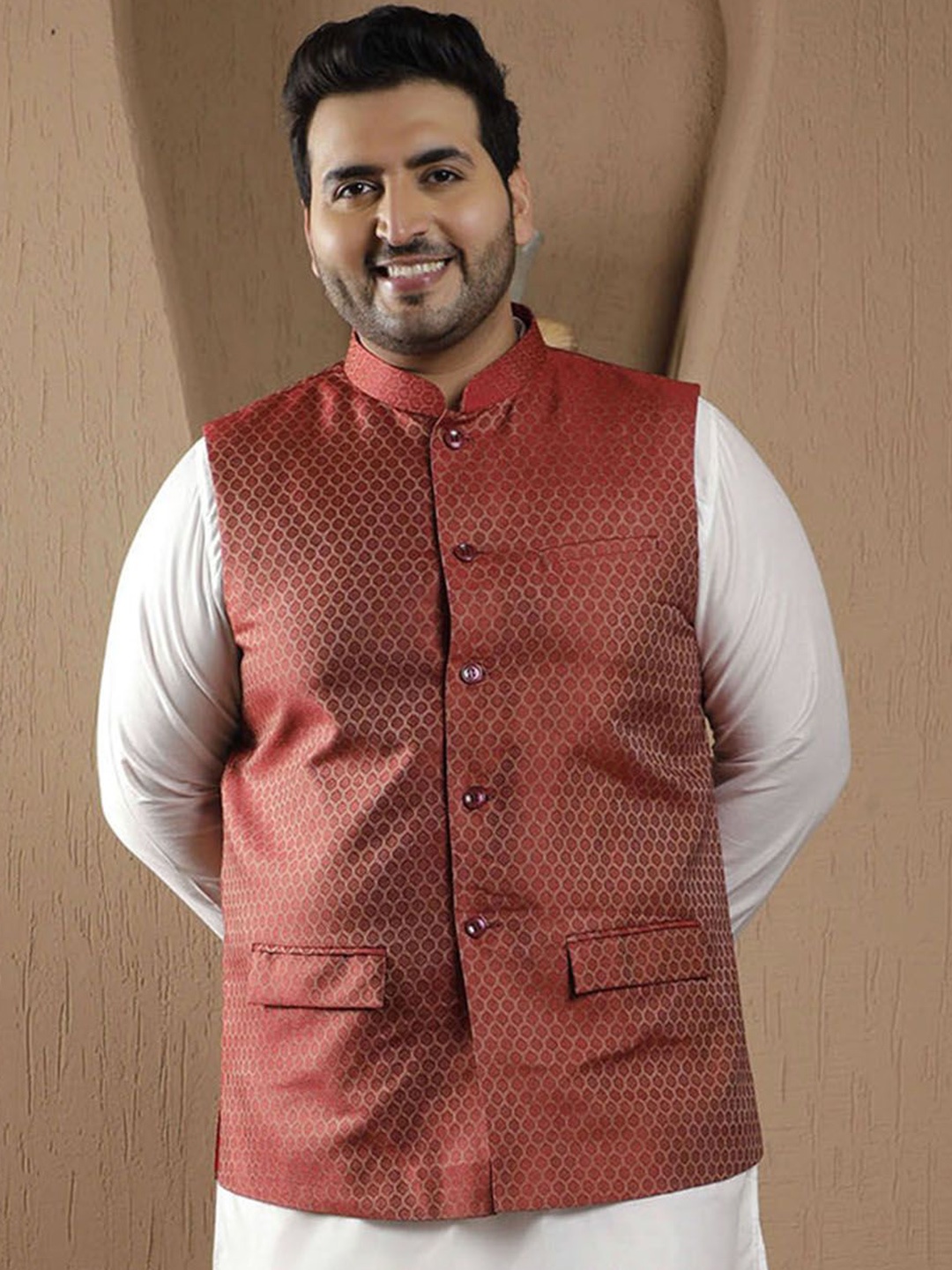 

Sztori Woven Design Nehru Jackets, Red