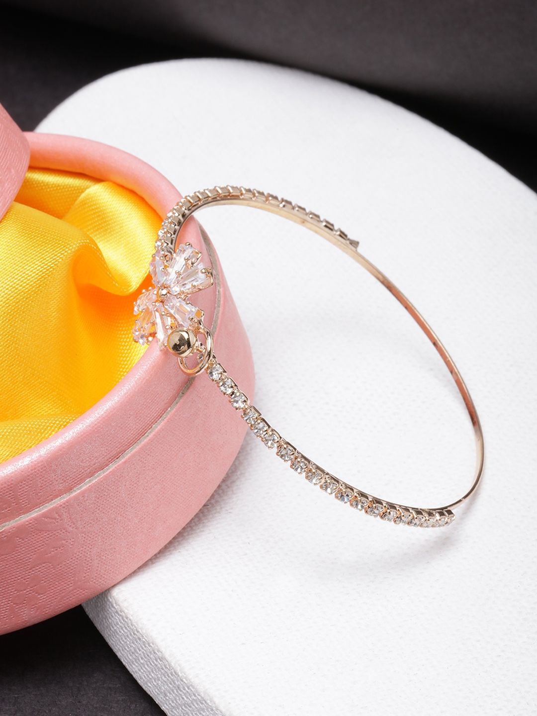 

KPOP Rose Gold-Plated Cubic Zirconia Studded Bangle-Style Bracelet